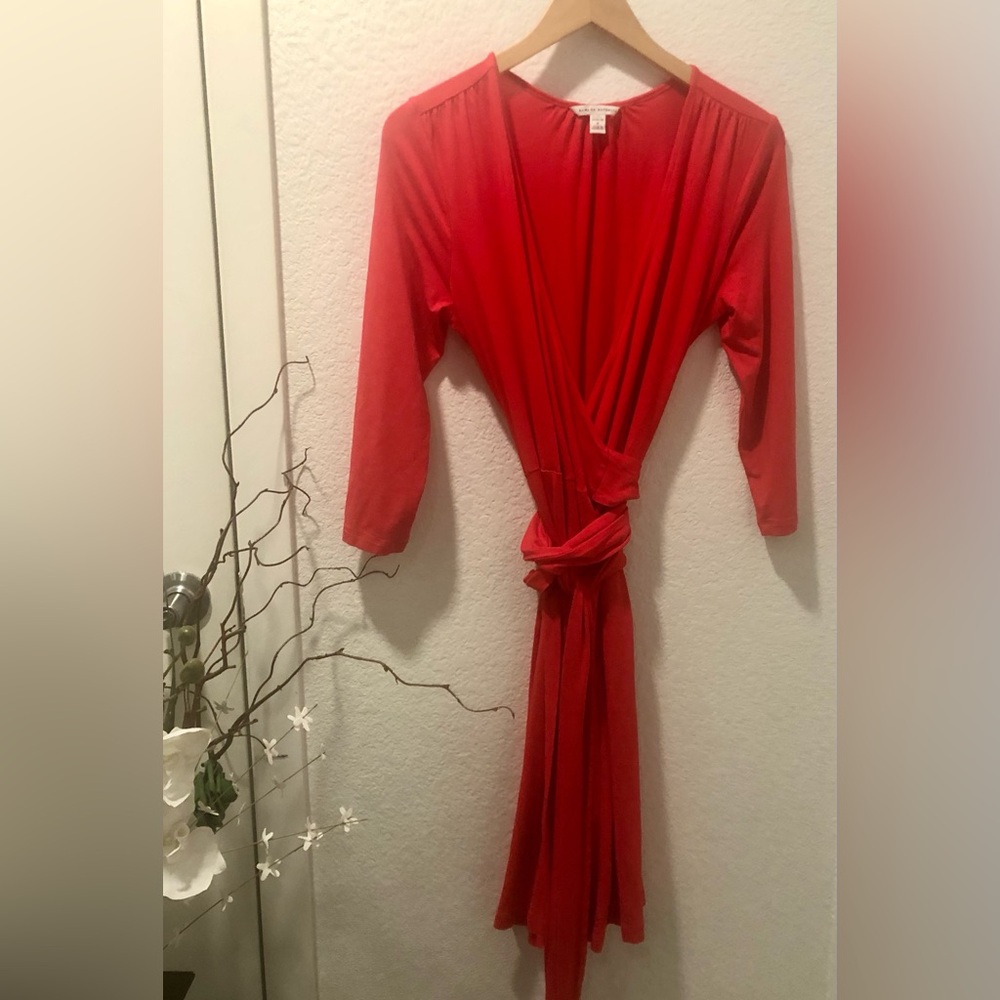2 for $22 - BANANA REPUBLIC  Red Wrap-Style 3/4 length  MIDI Dress